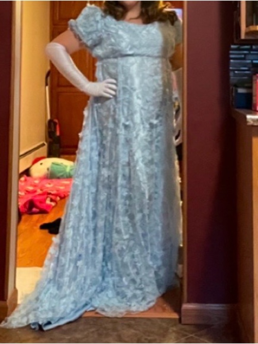 Bridgerton inspired Daphne  Light Blue Lace Evening Gown